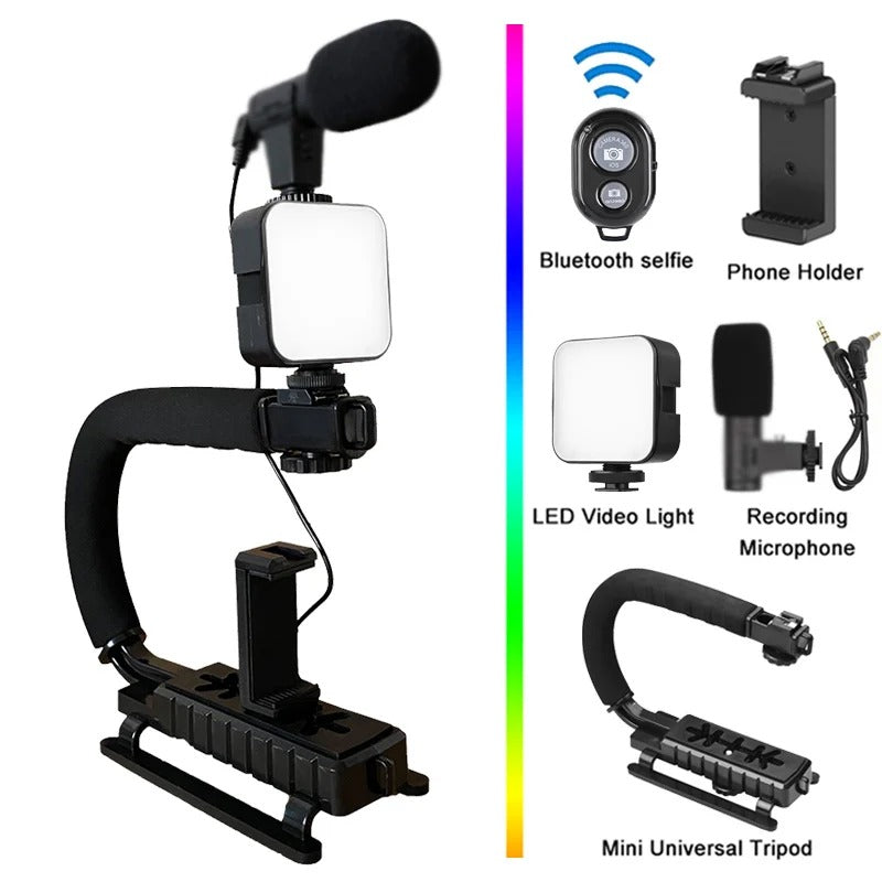 Suporte de Vlog Universal com Luz LED e Microfone AY-49U