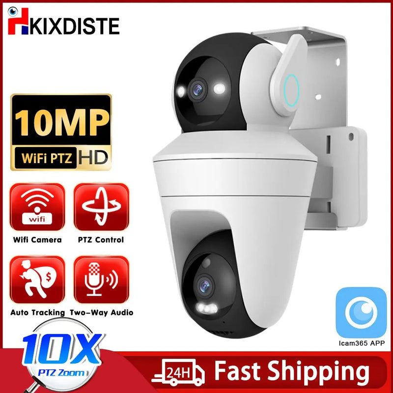 Câmera PTZ Externa 10MP WiFi com Zoom 10X – Rastreio de Movimento e Áudio Bidirecional (App iCam365)