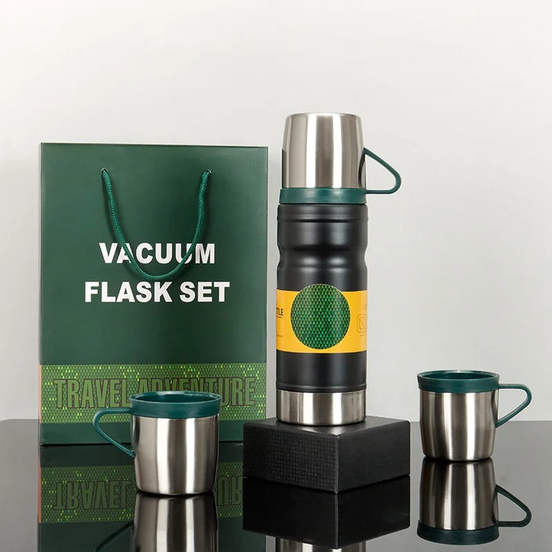 Termo de Viagem e copos para Água Quente e Café - 680ml, 3 Peças